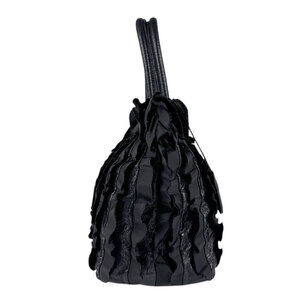 Prada body gathered tote ruffled rolled Tessuto leather Black handles bag
